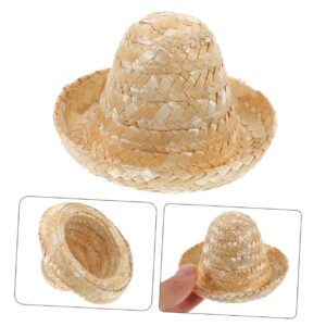 CIMAXIC 2pcs Straw Hat Mini Mexican Hat Tiny Pet Hat Stuffed Animals Hat Bottle Caps Tiny Woven Hats Tiny Hat Ornament DIY Accessories Small Hat Decoration Tiny Hats for Dolls Khaki