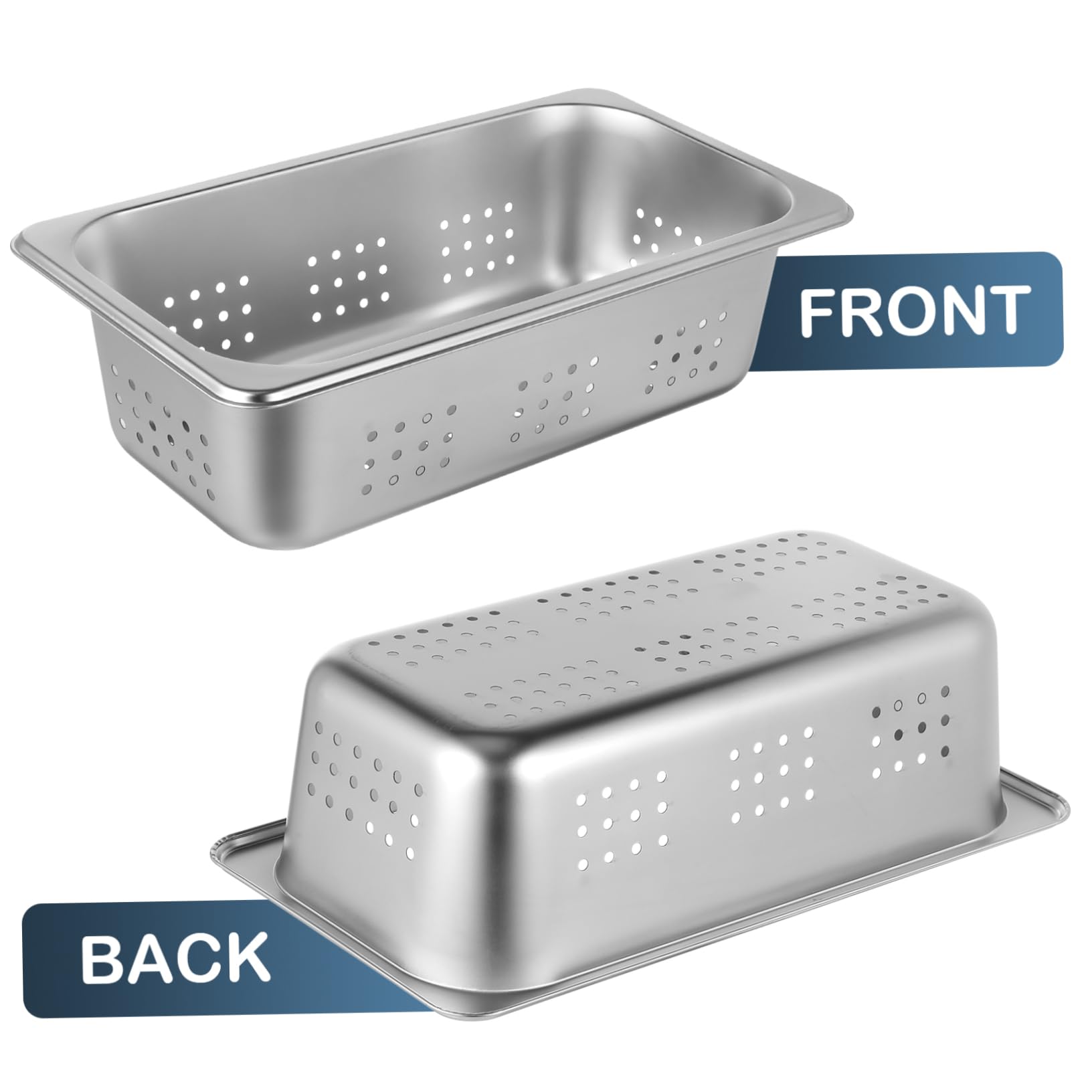 Anneome Stainless Steel Lunch Box Hotel Pans 1/3 Pan Perforated Pan Perforated Hotel Pan Full Size Steam Table Pans Flanera Steamer Tray Steam Table Tray Steamer Pan Silver