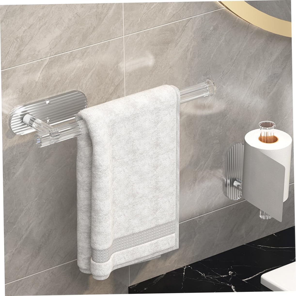 BUGUUYO 2pcs Nail Towel Rack Kitchen Towel Bar Towel Rack for Bathroom Hand Towel Bar Bathroom Towel Holder Bath Towel Hanger Kitchen Hand Towel Holder Towel Ring Acrylic Transparent