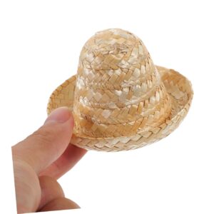 CIMAXIC 2pcs Straw Hat Mini Mexican Hat Tiny Pet Hat Stuffed Animals Hat Bottle Caps Tiny Woven Hats Tiny Hat Ornament DIY Accessories Small Hat Decoration Tiny Hats for Dolls Khaki