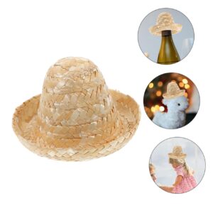 CIMAXIC 2pcs Straw Hat Mini Mexican Hat Tiny Pet Hat Stuffed Animals Hat Bottle Caps Tiny Woven Hats Tiny Hat Ornament DIY Accessories Small Hat Decoration Tiny Hats for Dolls Khaki