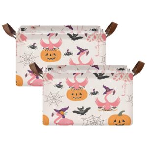 DIGTIA Halloween Flamingo Pumpkin Storage Bins Witch Spider Bat Collapsible Storage Basket with Handles Storage Box Organizer for Clothes Shelves Closet Cabinet Home Office, 1PC