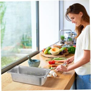 Anneome Stainless Steel Lunch Box Hotel Pans 1/3 Pan Perforated Pan Perforated Hotel Pan Full Size Steam Table Pans Flanera Steamer Tray Steam Table Tray Steamer Pan Silver