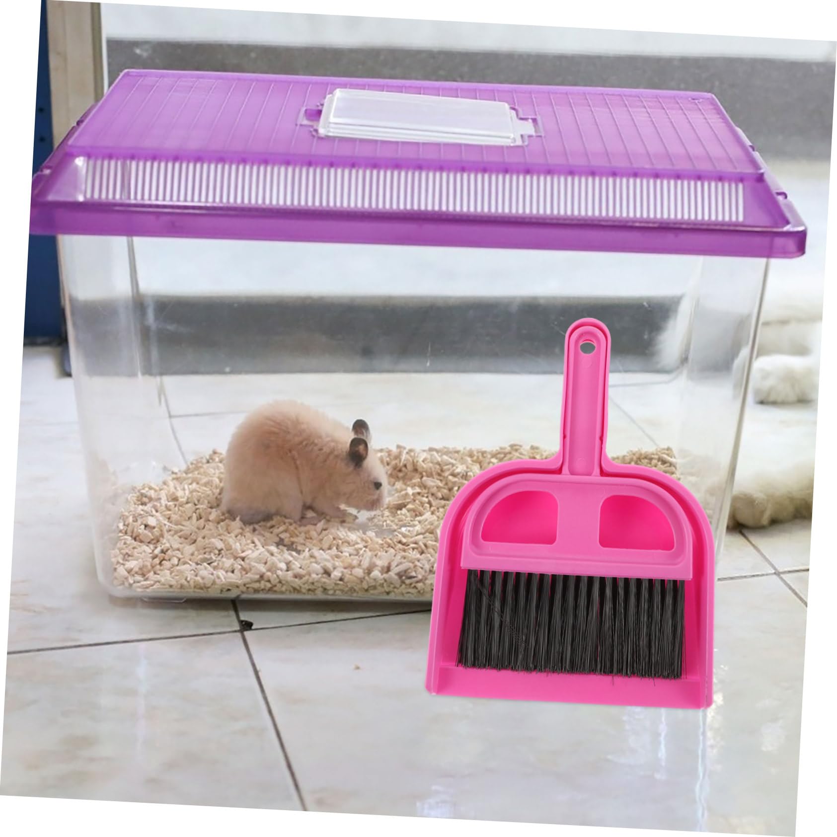 BUTIFULSIC 1 Set Pet Cleaning Tool Ferret Compact Dust Guinea Pig Stuff Block Brooms Broom Handle Squeegee Broom Bunny Cage Liner Hamster Toys Table Whisk Broom Duster Push Broom Rosy Plastic