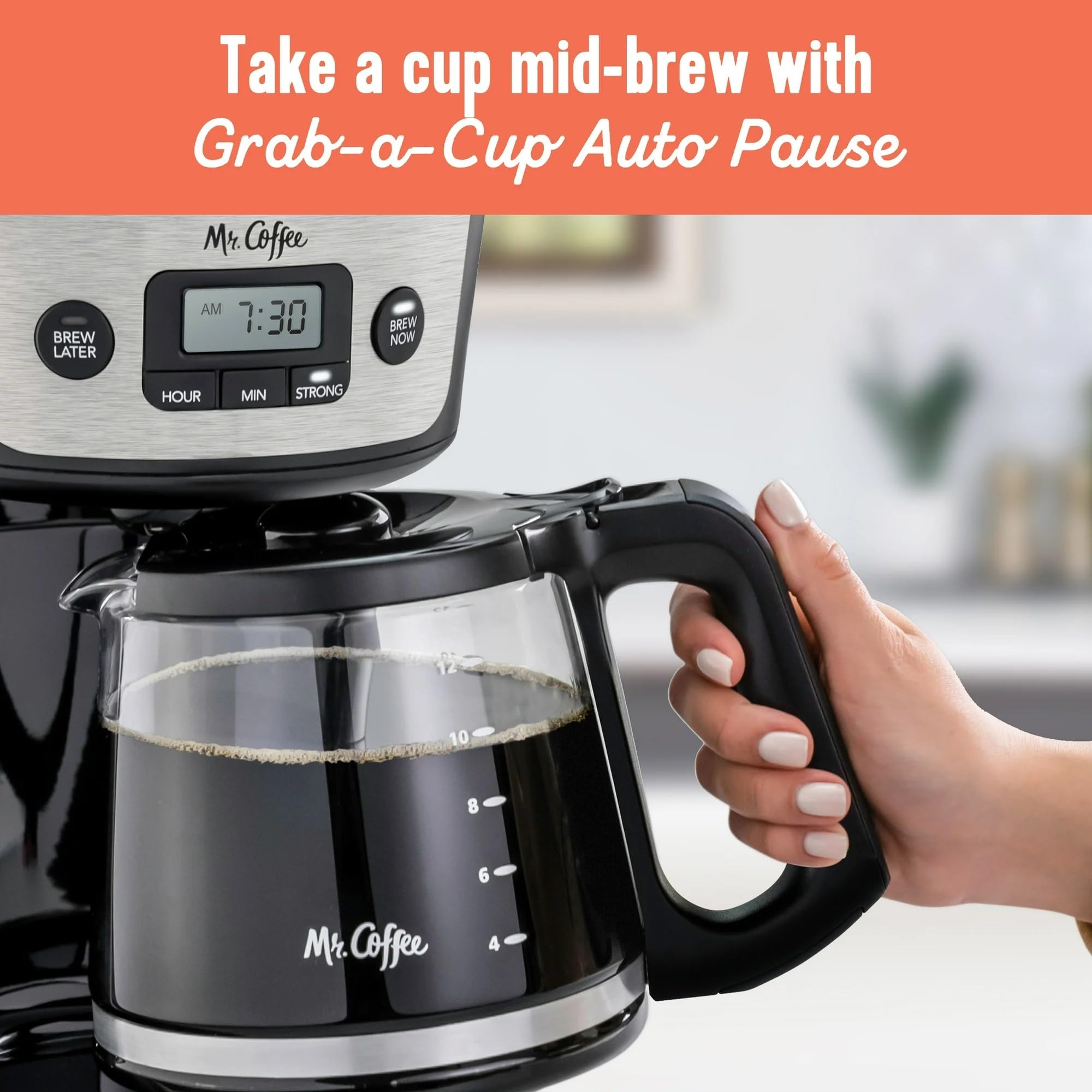 Mr Coffee 12 Cup Programmable Coffee Maker with Strong Brew, Stainless