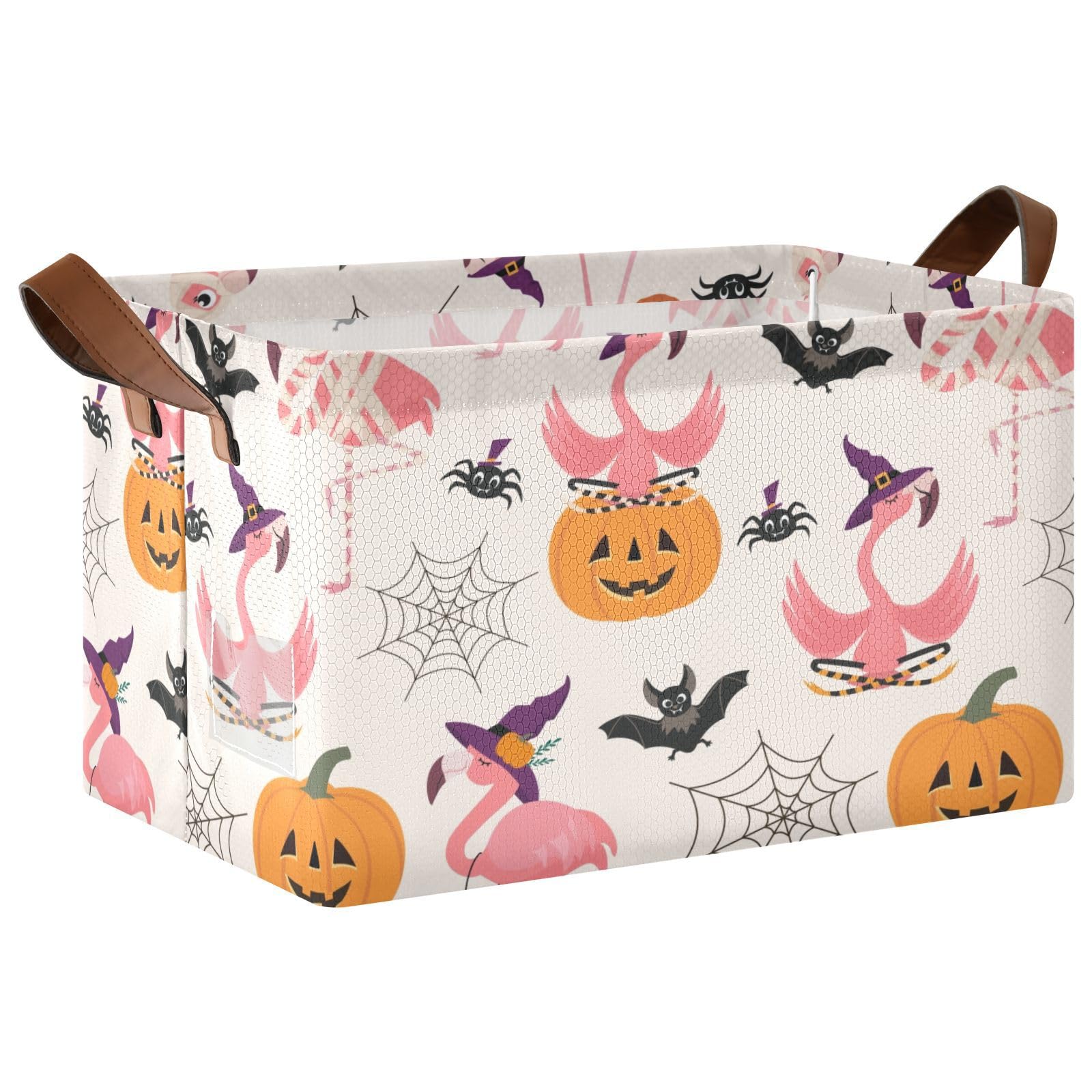 DIGTIA Halloween Flamingo Pumpkin Storage Bins Witch Spider Bat Collapsible Storage Basket with Handles Storage Box Organizer for Clothes Shelves Closet Cabinet Home Office, 1PC