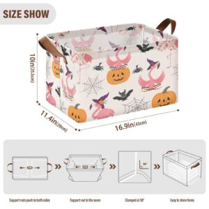 DIGTIA Halloween Flamingo Pumpkin Storage Bins Witch Spider Bat Collapsible Storage Basket with Handles Storage Box Organizer for Clothes Shelves Closet Cabinet Home Office, 1PC