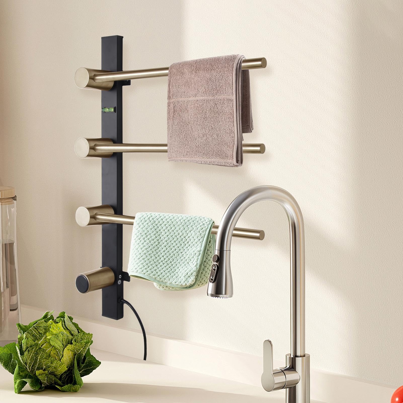 Heated Towel Rack - Space-Saving 3-Bar Towel Warmer & Rack - Warming Rod with Fast Heating for Hotels Swimming Centers Kitchens