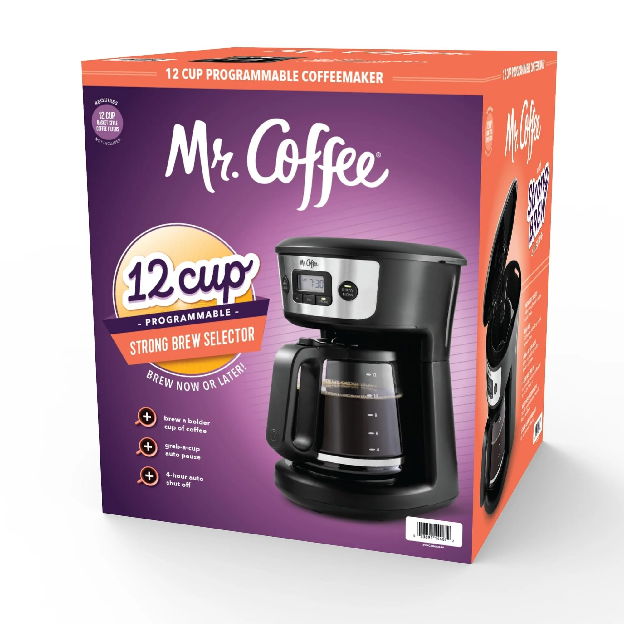 Mr Coffee 12 Cup Programmable Coffee Maker with Strong Brew, Stainless