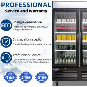 CHUMART 72 Cu. Ft Commercial Refrigerator, 81" Beverage Refrigerator with 3 Glass Door Commercial Merchandiser Refrigerator with LED Light, Display Drink Fridge for Shop, Bar