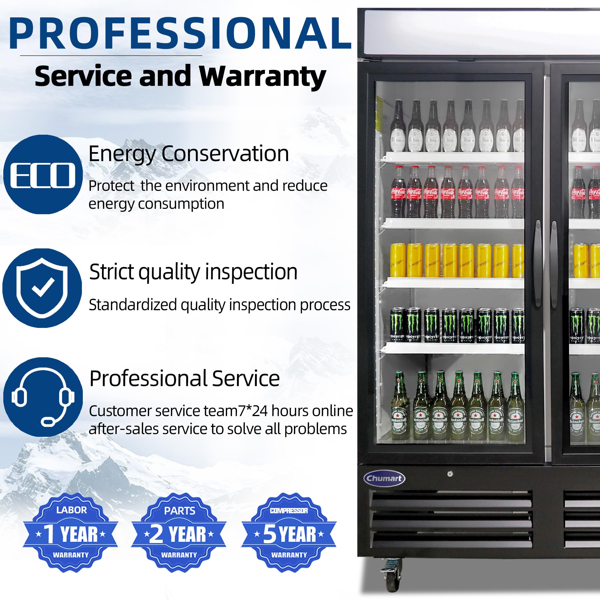 CHUMART 72 Cu. Ft Commercial Refrigerator, 81" Beverage Refrigerator with 3 Glass Door Commercial Merchandiser Refrigerator with LED Light, Display Drink Fridge for Shop, Bar