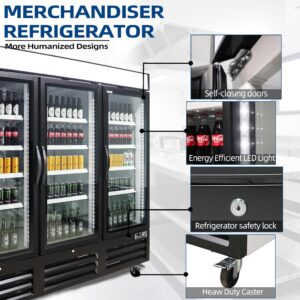 CHUMART 72 Cu. Ft Commercial Refrigerator, 81" Beverage Refrigerator with 3 Glass Door Commercial Merchandiser Refrigerator with LED Light, Display Drink Fridge for Shop, Bar