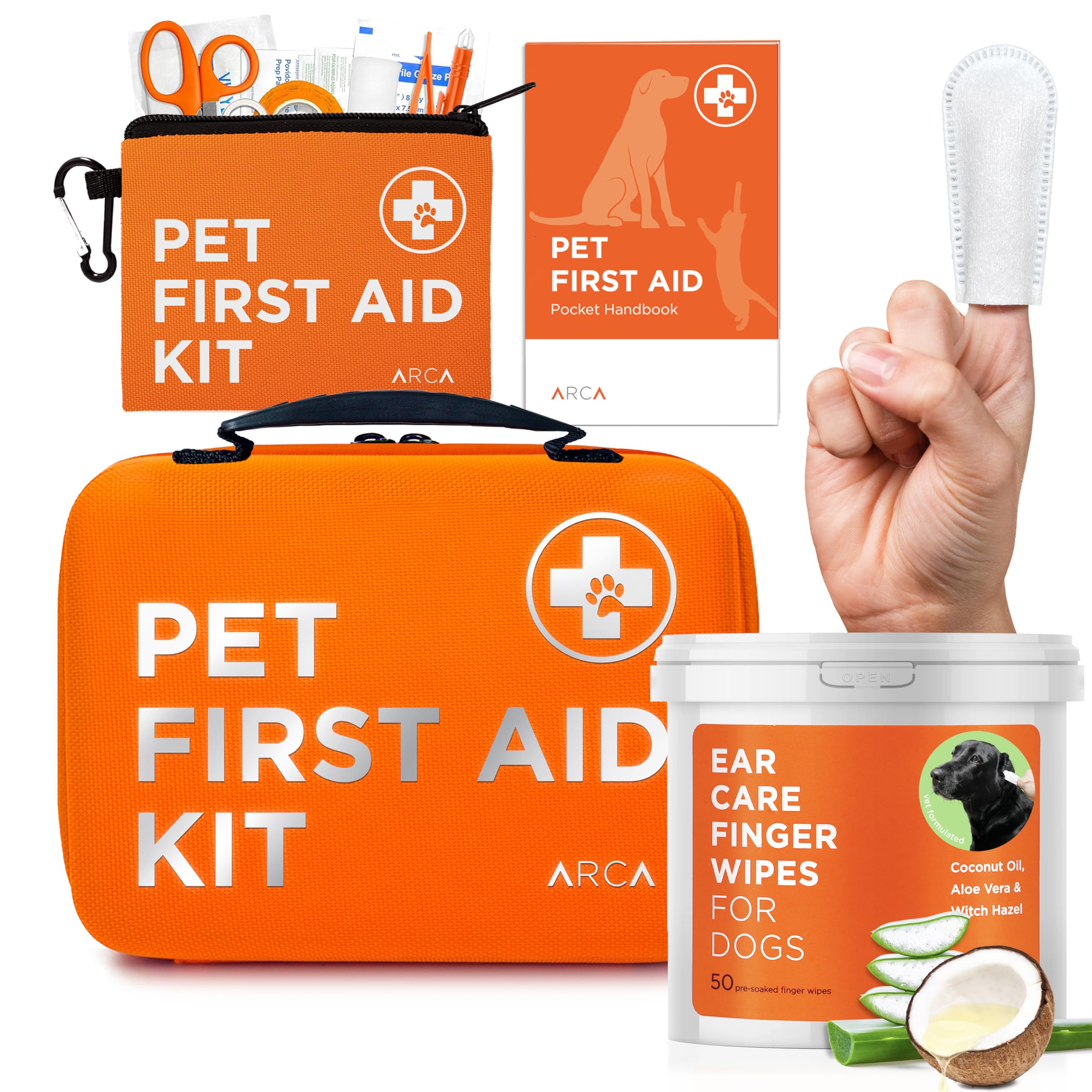 ARCA Pet Care Bundle - First Aid Kit and Ear Cleaner Wipes for Dogs, Essential Health and Hygiene Set