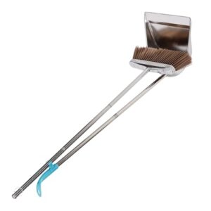 romisbaba 1 set stainless steel trash shovel standing broom and dustpan hardwood floor broom litter heavy duty dustpan lobby dustpan stand up dust pan and broom brooms office broom silver