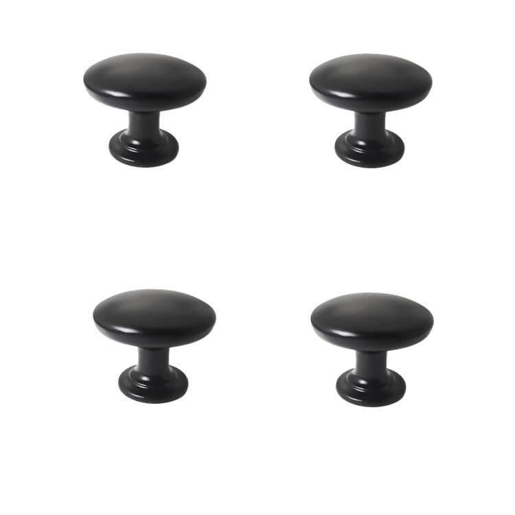 Round Black Zinc Alloy Cabinet Knobs, Set of 4