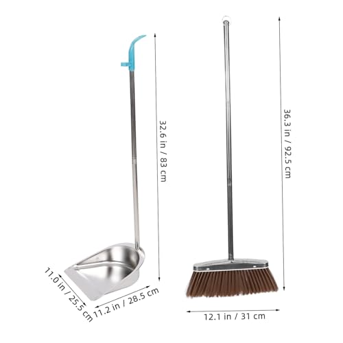 ROMISBABA 1 Set Stainless Steel Trash Shovel Standing Broom and Dustpan Hardwood Floor Broom Litter Heavy Duty Dustpan Lobby Dustpan Stand up Dust Pan and Broom Brooms Office Broom Silver