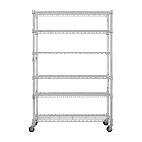 TkeyMylonix 6-Tier disassembly and Free Assembly NSF-Certified Steel Wire Shelving with Wheels for Garage Basement, Silvery