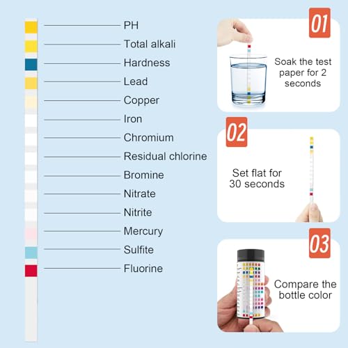 Water Testing Kits, 100Pcs 14 in 1 Water Test Kit, Drinking Water Test Kit, Water Test Strips, Home Water Testing Kit for Hardness, Lead, Water Tester for Drinking Water