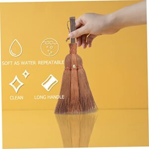 UTHCLO Brown Silk Broom Palm Whisk Broom with Handle Mini Witch for Desk Mini Brush Heavy Duty Desk Short Handle Broom Desk Cleaning Brush Straw Broom Small Natural Handle