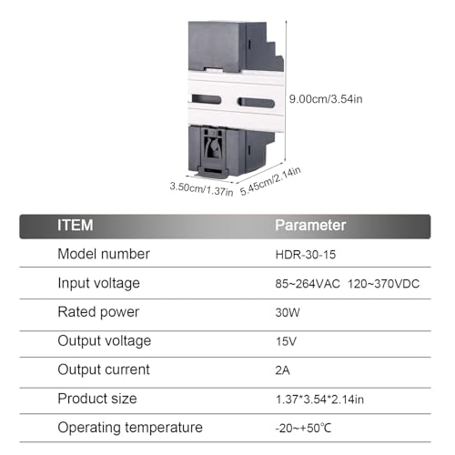 TorqCali HDR-30-15 30W DIN Rail Power Supply 15V Constant Current, Compact Design for Industrial Automation, Building Automation, and Process Control