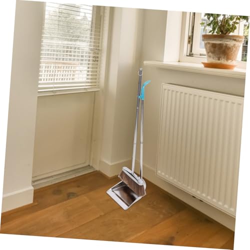 ROMISBABA 1 Set Stainless Steel Trash Shovel Standing Broom and Dustpan Hardwood Floor Broom Litter Heavy Duty Dustpan Lobby Dustpan Stand up Dust Pan and Broom Brooms Office Broom Silver