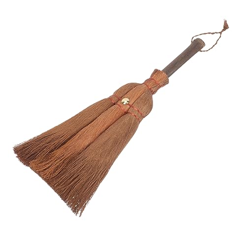 UTHCLO Brown Silk Broom Palm Whisk Broom with Handle Mini Witch for Desk Mini Brush Heavy Duty Desk Short Handle Broom Desk Cleaning Brush Straw Broom Small Natural Handle