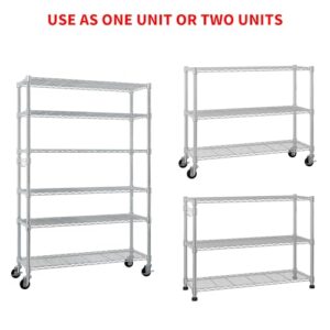 TkeyMylonix 6-Tier disassembly and Free Assembly NSF-Certified Steel Wire Shelving with Wheels for Garage Basement, Silvery