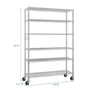 TkeyMylonix 6-Tier disassembly and Free Assembly NSF-Certified Steel Wire Shelving with Wheels for Garage Basement, Silvery