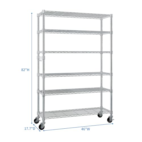 TkeyMylonix 6-Tier disassembly and Free Assembly NSF-Certified Steel Wire Shelving with Wheels for Garage Basement, Silvery