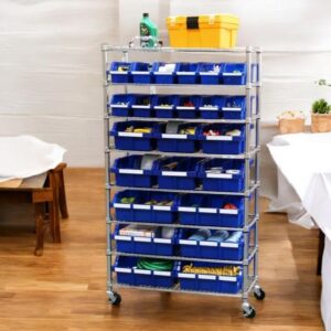 Heavy-Duty Steel Wire Shelving Storage Unit, 24-bin Rack with Wheels (Blue)