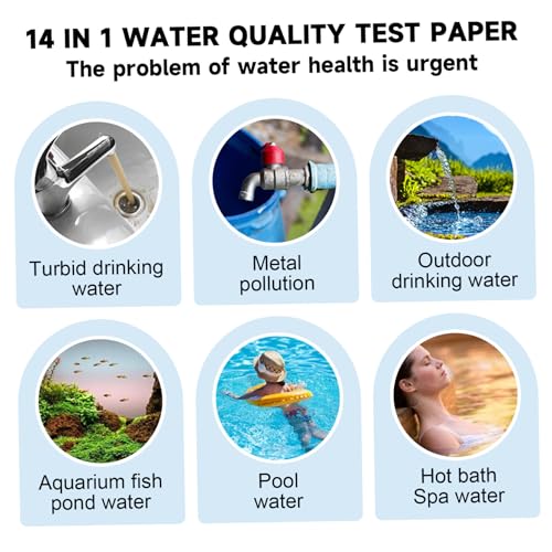 Water Testing Kits, 100Pcs 14 in 1 Water Test Kit, Drinking Water Test Kit, Water Test Strips, Home Water Testing Kit for Hardness, Lead, Water Tester for Drinking Water