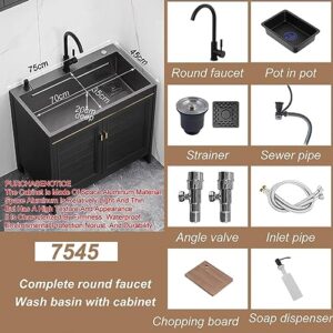 Wrobelax Commercial Restaurant Stainless Steel Pre & Utility Sink Single Bowl Kitchen Sink with Faucets - Laundry Room Sink with Cabinet, for Bathroom Farmhouse(Size:75x45x80cm)