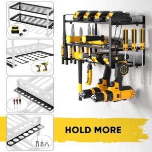 evhooe Drill Organizer Black Drill Holder 150lb Weight Capacity Wall Mounted Tool Rack with Full Accessories for Garage Workshop