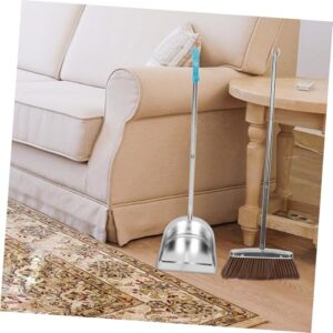 ROMISBABA 1 Set Stainless Steel Trash Shovel Standing Broom and Dustpan Hardwood Floor Broom Litter Heavy Duty Dustpan Lobby Dustpan Stand up Dust Pan and Broom Brooms Office Broom Silver