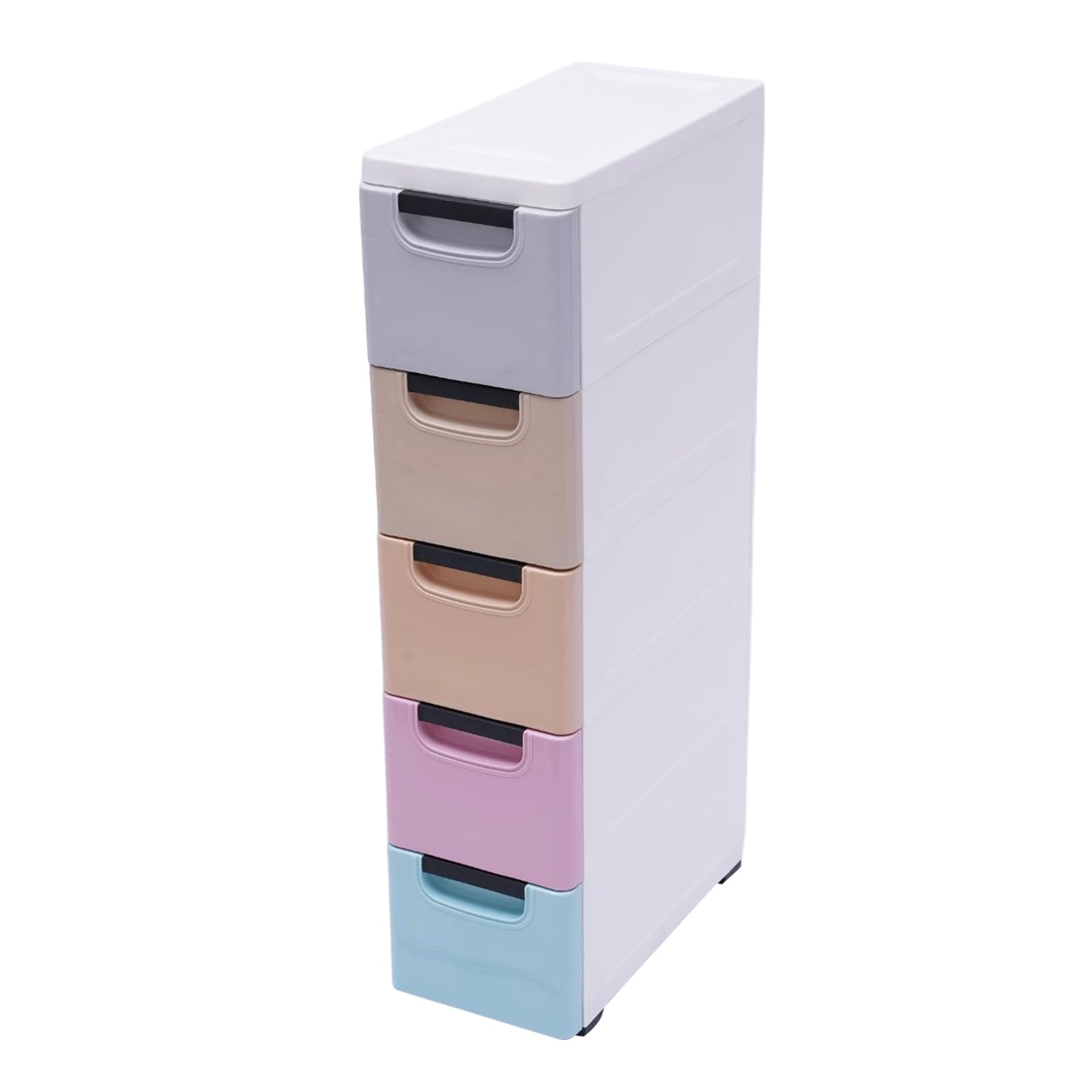 sjcdicnj Plastic Drawers Dresser, 5 Drawer Vertical Dresser Storage Tower White Dresser, Narrow Slim PP Plastic Storage Cabinet Plastic Rolling Shelf with Drawers for Bathroom (Colorful)