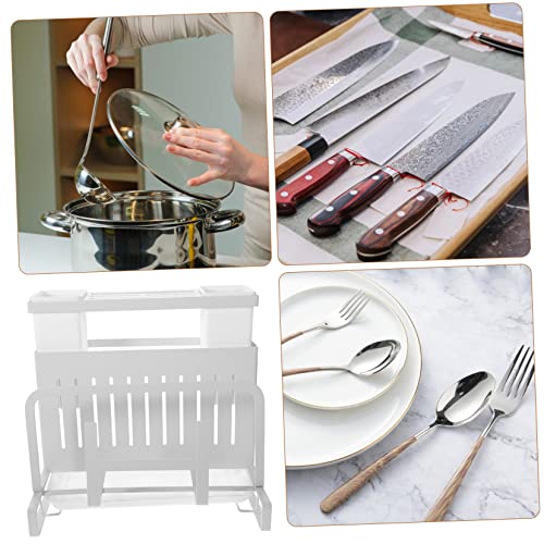 Hoement Knife Holder Dish Drying Racks Kitchen Accessory Display Stand Silverware Draining Chopstick Cage Kitchen Cabinet Organizer Household Rack Desktop Holder Blocks White Carbon Steel