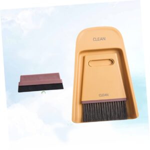 FOYTOKI Household Broom and Dustpan Brooms Decals for Restroom Household Broom Dustpan Desktop Mini Broom Table Broom and Dustpan Dust Pan Mini Hand Broom Office Supplies Yellow