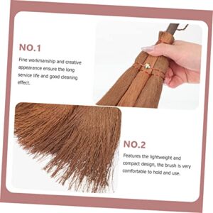 UTHCLO Brown Silk Broom Palm Whisk Broom with Handle Mini Witch for Desk Mini Brush Heavy Duty Desk Short Handle Broom Desk Cleaning Brush Straw Broom Small Natural Handle