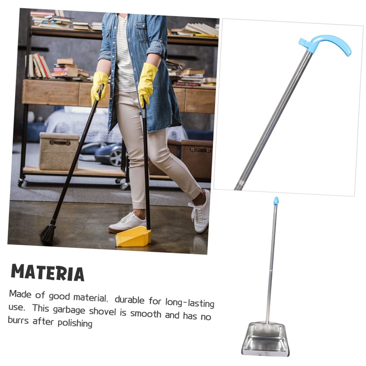 ORFOFE Stainless Steel Garbage Bin Cleaning Supplies Long Handle Dustpan Household Cleaning Dustpan Upright Pans Kitchen Cleaning Shovel Commercial Products Dustpan Outdoor Silver Plastic