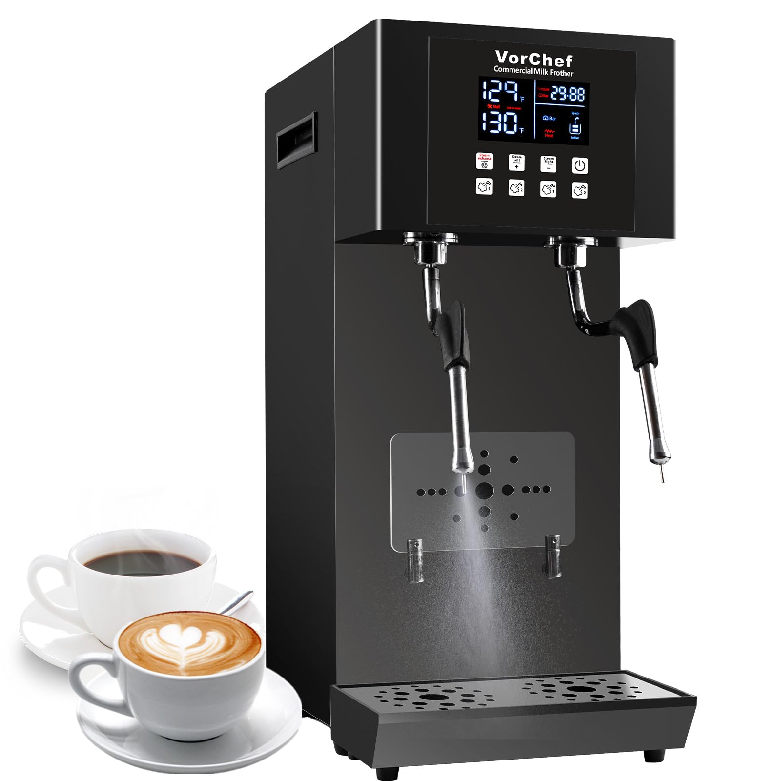 LesNau Commercial Milk Frother, Automatic Steam Boiling Water Machine 110V 2200W Electric Steam Milk Frothing Machine Espresso Coffee Milk Foam Machine Steamer with LED Display for Coffee Tea Shop