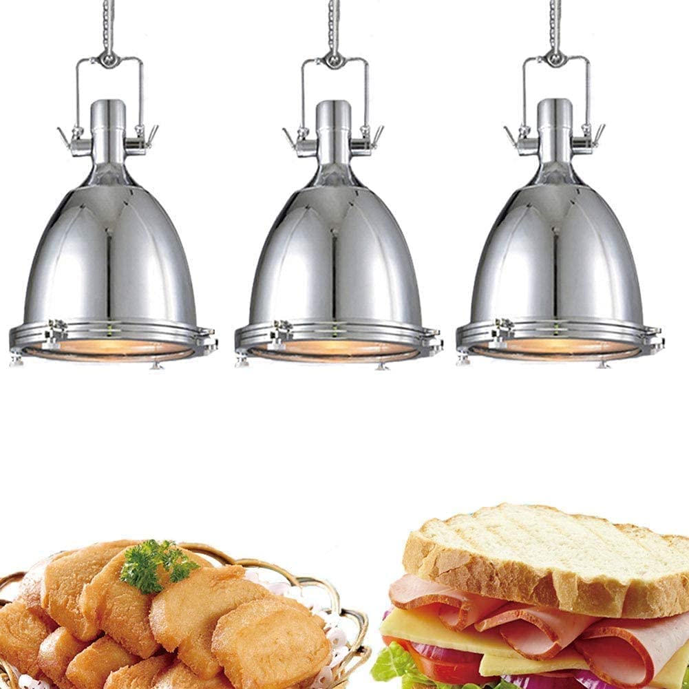 Food Warmer Kitchen Chandelier for Hot Hot Hot Pizza and Fried Pizza and Commercial Thick Stainless Steel Food Storage Heating Lamp 3 Packs (Color : Black) (Color : Silver)