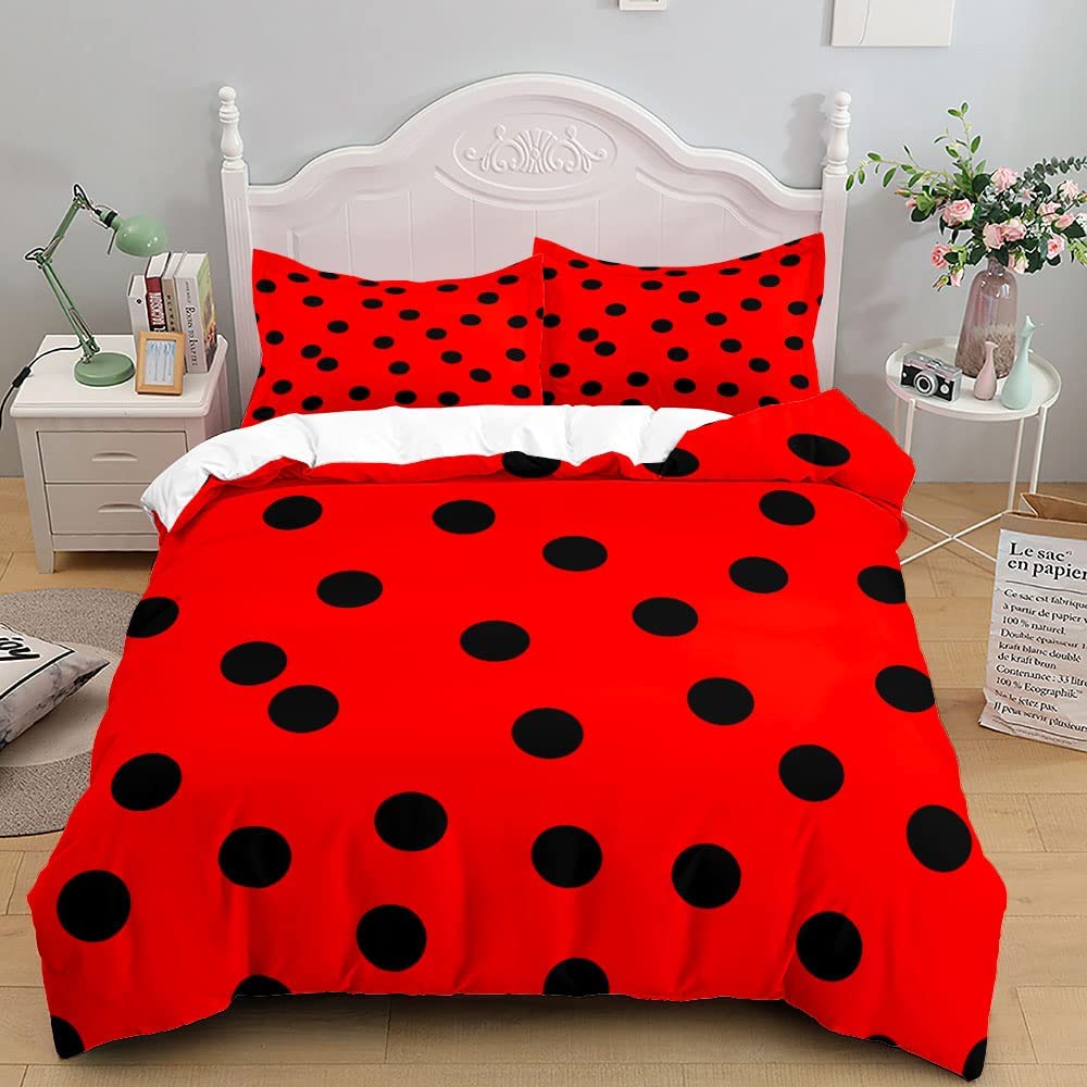 CHCHNXY Duvet Cover King Size,Red Dots 3 Piece Bedding Set with Zipper Closure for Women and Men,Ultra Microfiber Comforters Cover(1 Duvet Cover 104x90+2 Pillow Shams 20 * 36)