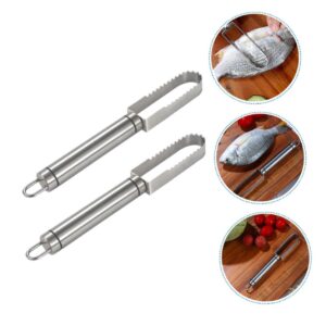 LABRIMP 2pcs Fish Scale Planer Salmon Scraper Japanese Fish Scaler Fish Skin Scaler Vegetable Peeler Fish Scale Scraping Fish Scale Scrapers Fish Shavera Stainless Steel Silver