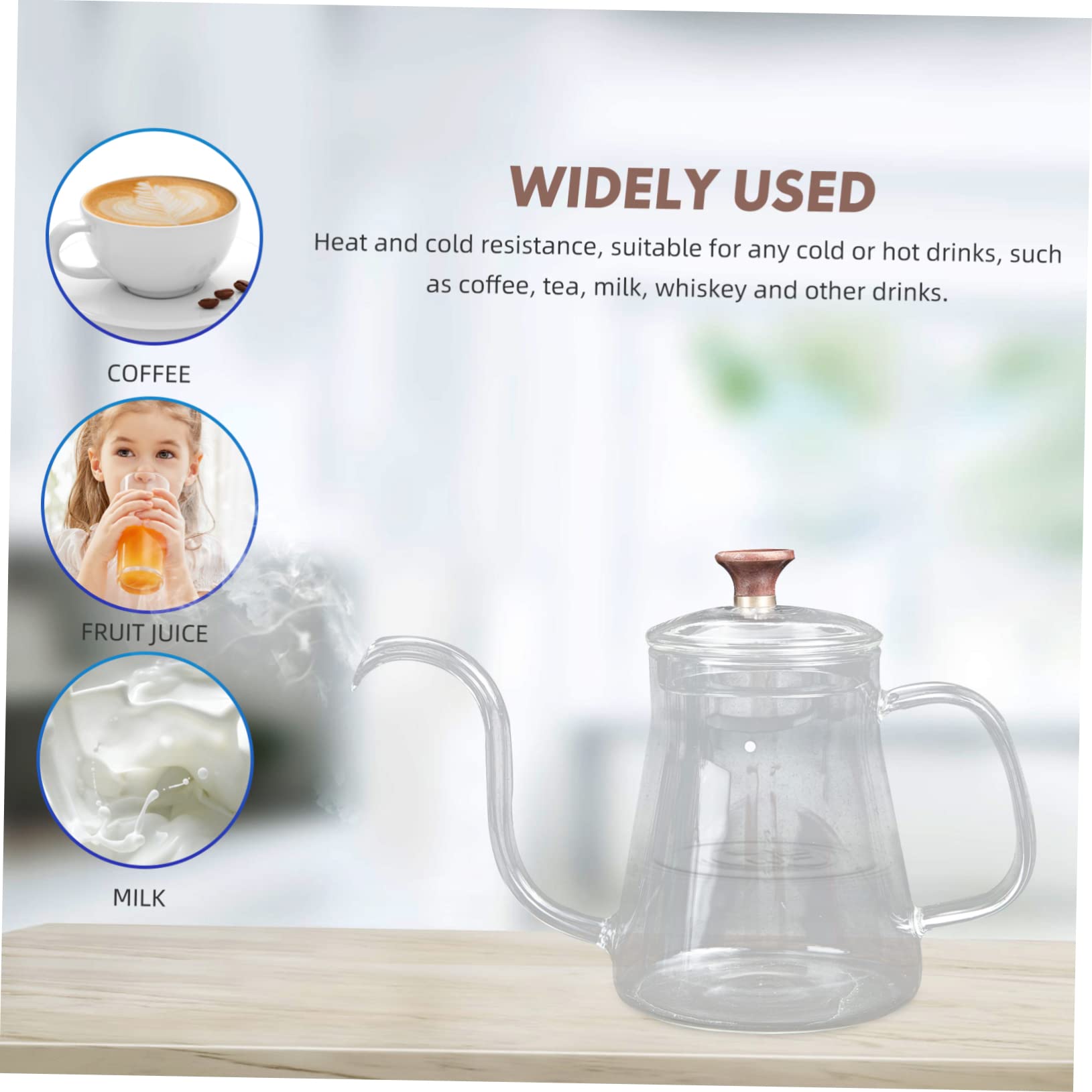 GRADENEVE Coffee Hand Pot Hand Drip Coffee Kettle Long Spout Coffee Kettle Clear Coffee Kettle Espresso Coffee Maker Goose Neck Teapot Gooseneck Kettle Stovetop Thermal Carafe Glass