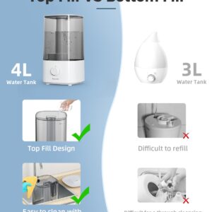 BREEZOME 4L Humidifiers for Bedroom, Ultrasonic Top Fill Cool Mist Humidifiers for Large Room, Last Up to 50 Hours, Humidifiers for Baby, Plants, Nursery