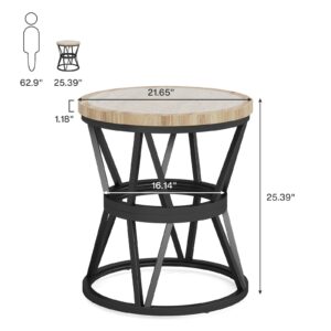 Tribesigns Side Table Set of 2, Round Carved End Table for Living Room, Bedroom, Small Side Table with Metal Frame, Accent Coffee Table, Nightstand with Acrylic Tabletop