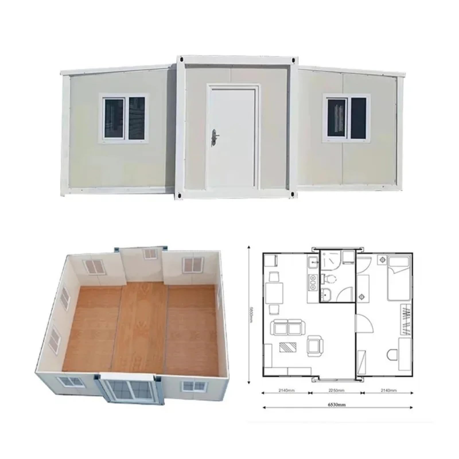 Prefabricated Luxury 2 Bedroom Multi Family Expandable Houses Luxury Steel Frame Home House 20ft Detachable Container Home