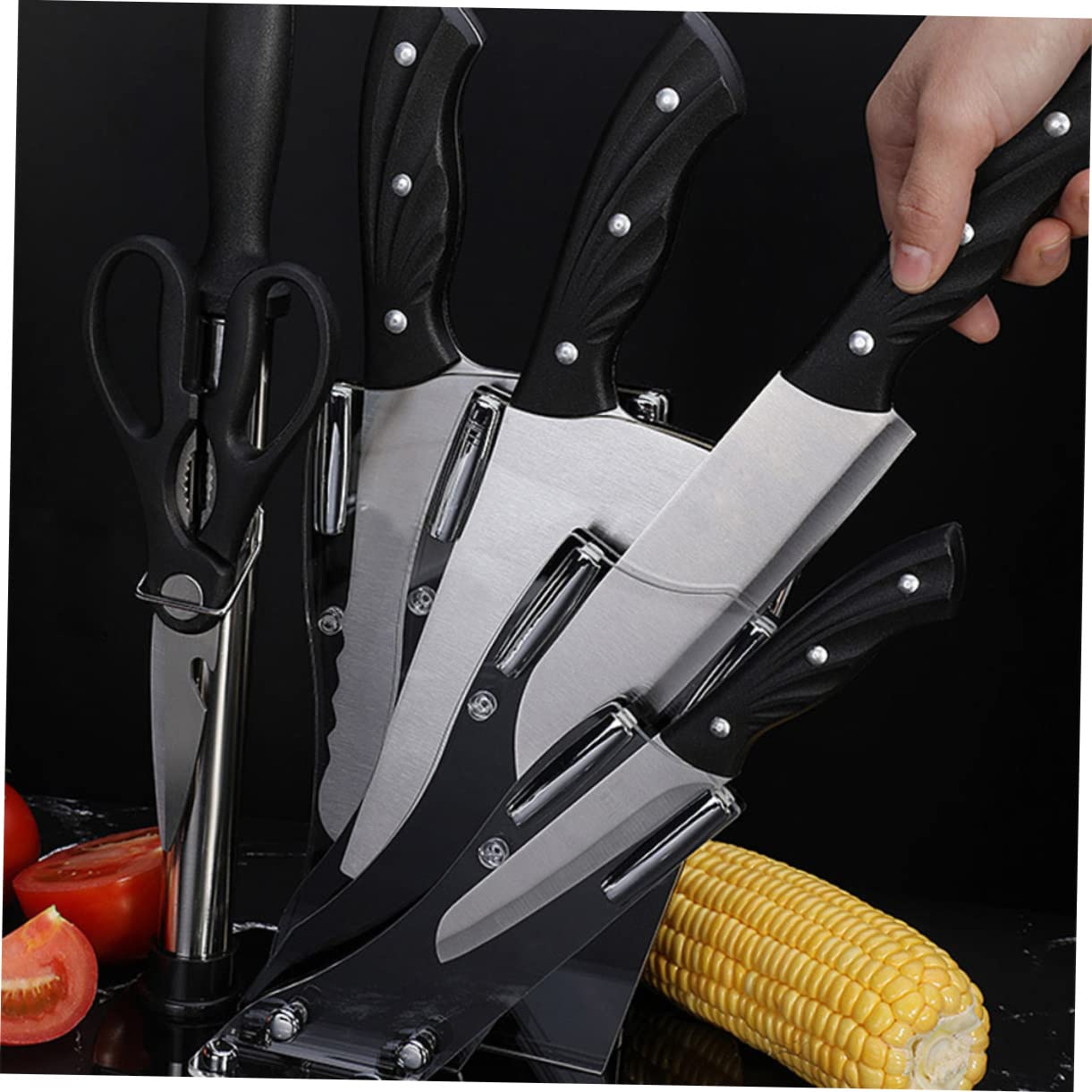 SECFOU Cutter Rack Knife Holder Block Knife Stand Kitchen Knife Block Knife Scissor Block Knife Butcher Block Modern Knife Block Kitchen Cutlery Organizer Universal Knife Holder