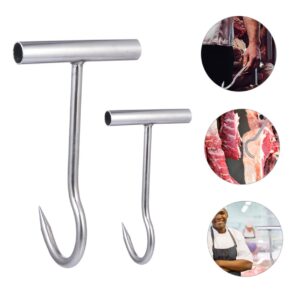 GREENADSCAPE 2pcs Pork Hook Turkey Hook for Fryer Butchering Supplies Butchering Meat Hook Manhole Hook Meat Boning Hook Heavy Duty Meat Hooks Grill Accesories Tool Hooks Silver Stainless Steel