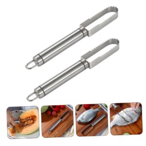 LABRIMP 2pcs Fish Scale Planer Salmon Scraper Japanese Fish Scaler Fish Skin Scaler Vegetable Peeler Fish Scale Scraping Fish Scale Scrapers Fish Shavera Stainless Steel Silver